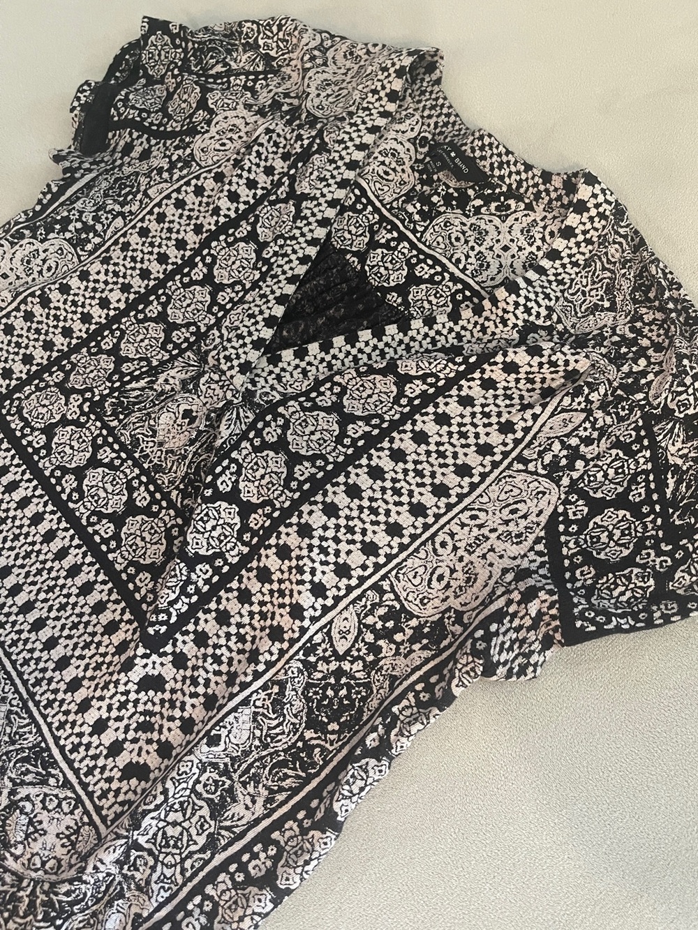 Lucky Brand Black and Cream Paisley Print Blouse